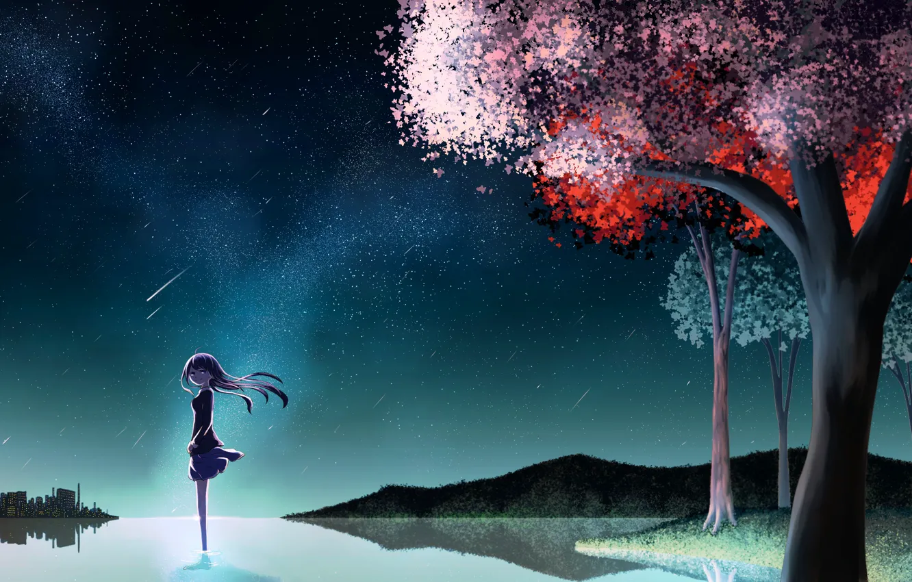 Photo wallpaper night, spring, girl
