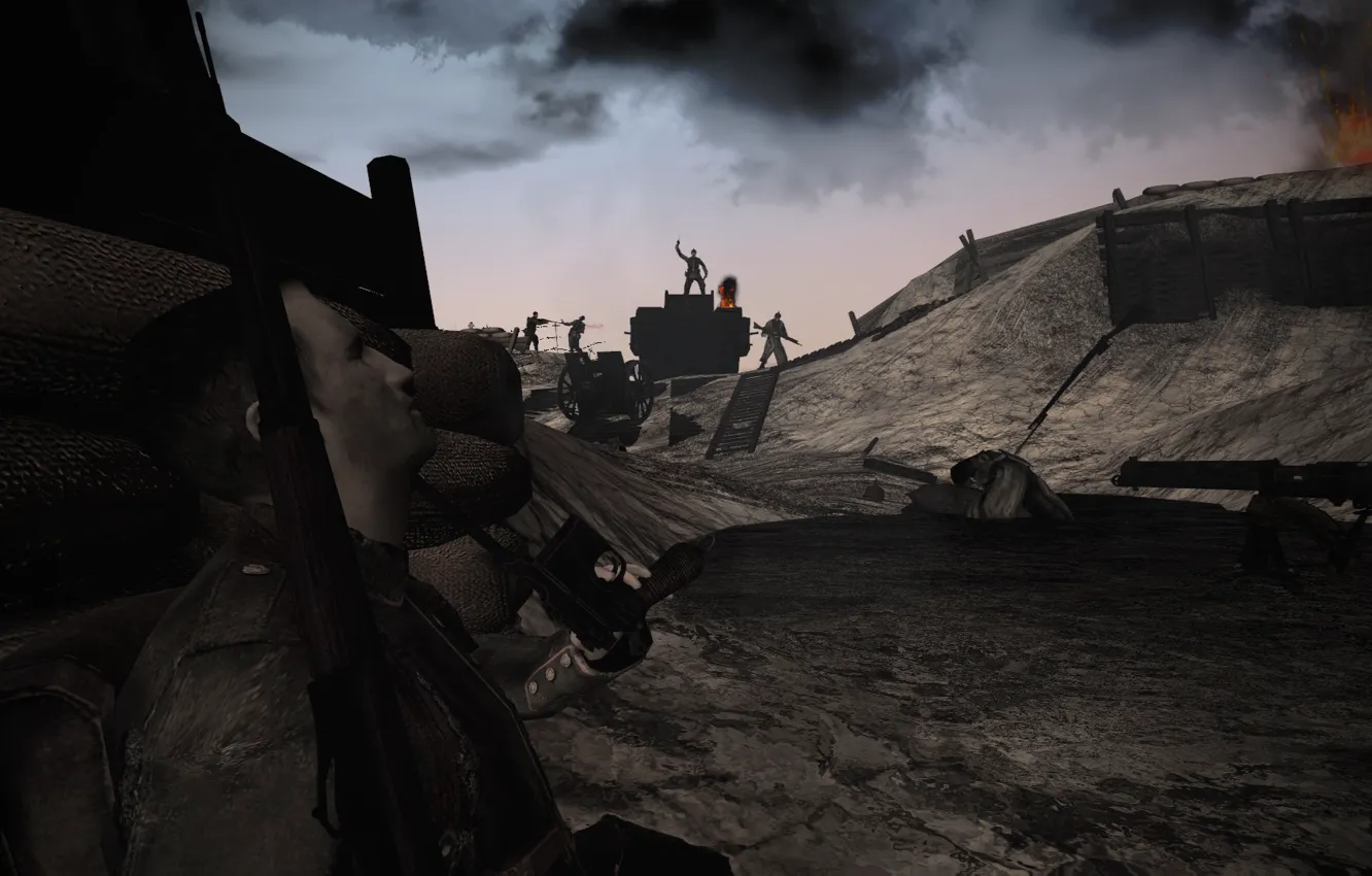 Photo wallpaper soldier, Germany, fog, Britain, tank, WWI, Luger, WW1