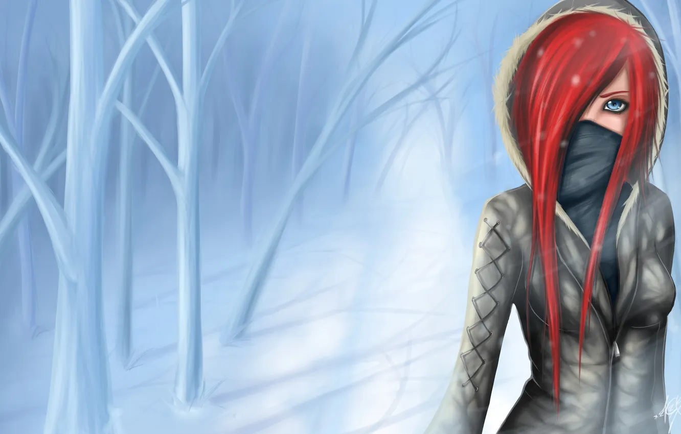 Photo wallpaper cold, winter, look, girl, mask, hood, art, Zack Argunov