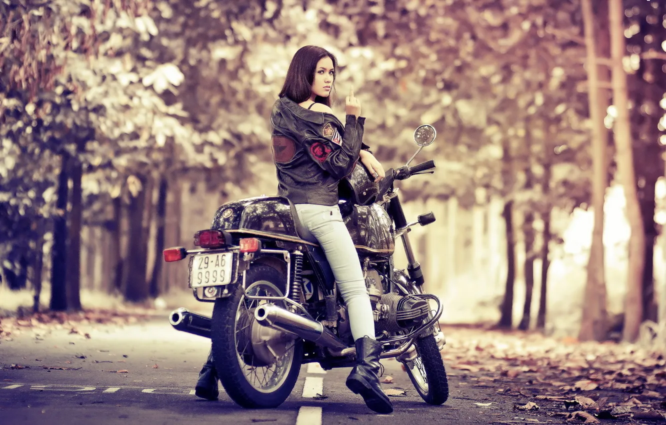 Photo wallpaper girl, background, motorcycle