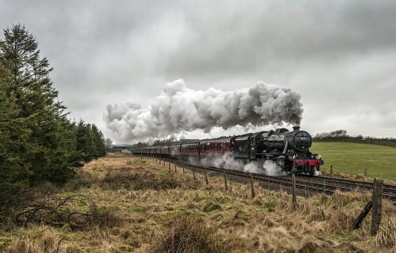 Photo wallpaper landscape, train, railroad