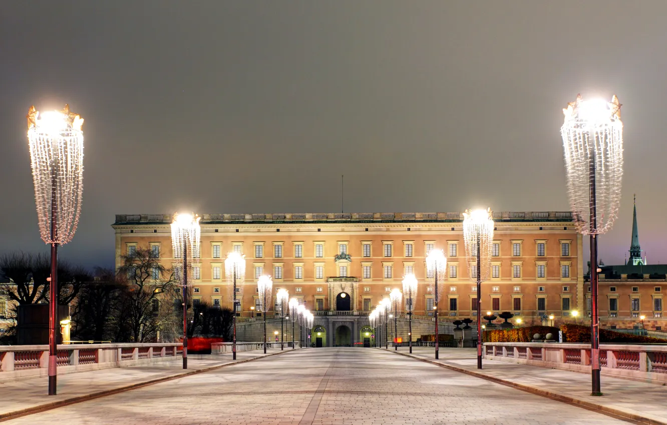 Photo wallpaper night, lights, lights, Sweden, Palace, Stockholm