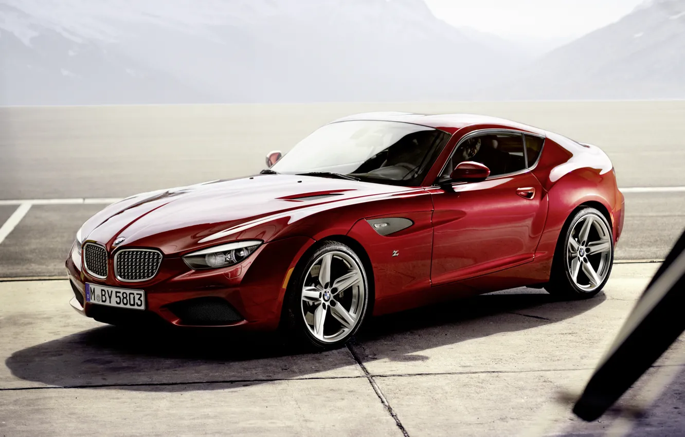 Photo wallpaper mountains, red, coupe, shadow, BMW, BMW, Coupe, the front