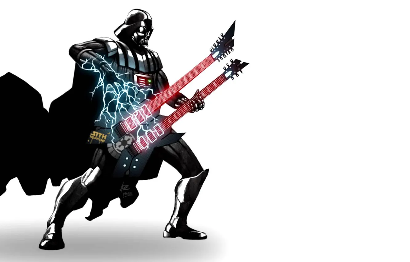 Photo wallpaper power, lightning, guitar, guitar, Darth Vader, Darth Vader, power, lighting