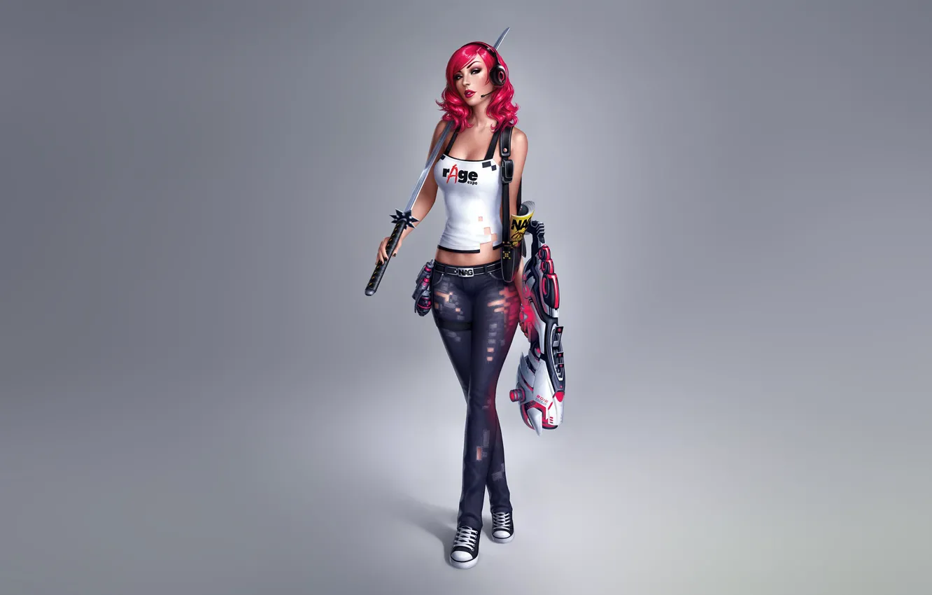 Photo wallpaper girl, minimalism, sword, blade, dress, art, girl, sword