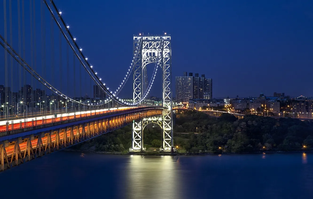 Photo wallpaper bridge, New York, night city, New York City, Hudson River, the George Washington bridge, George …