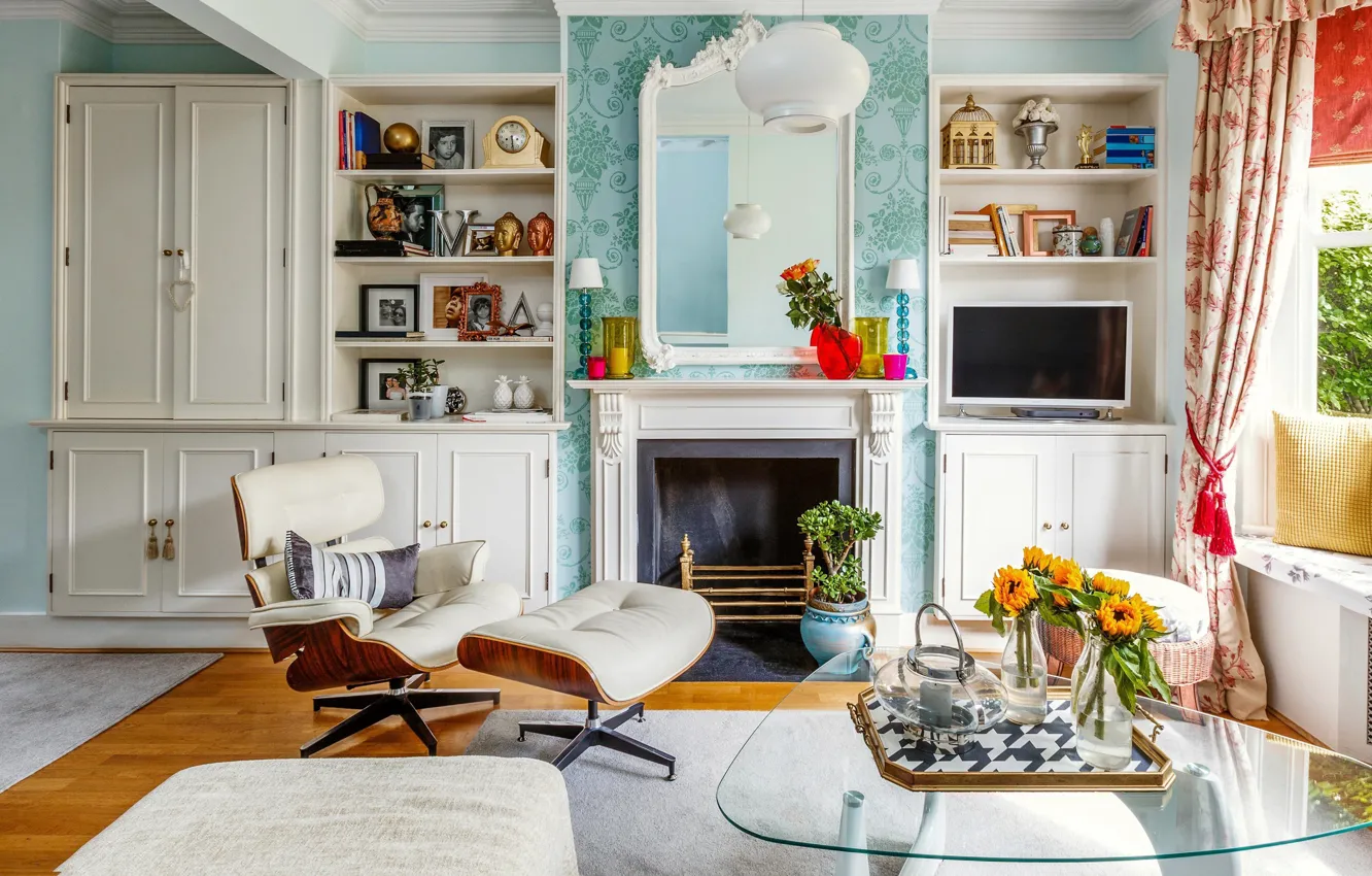 Photo wallpaper design, style, room, interior, fireplace, living room