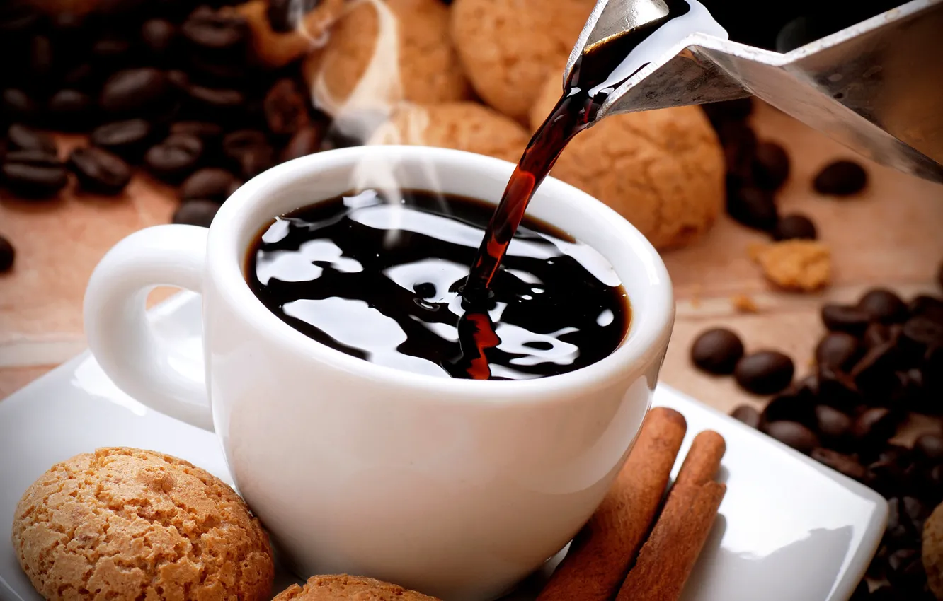 Photo wallpaper coffee, grain, cookies, Cup, cakes