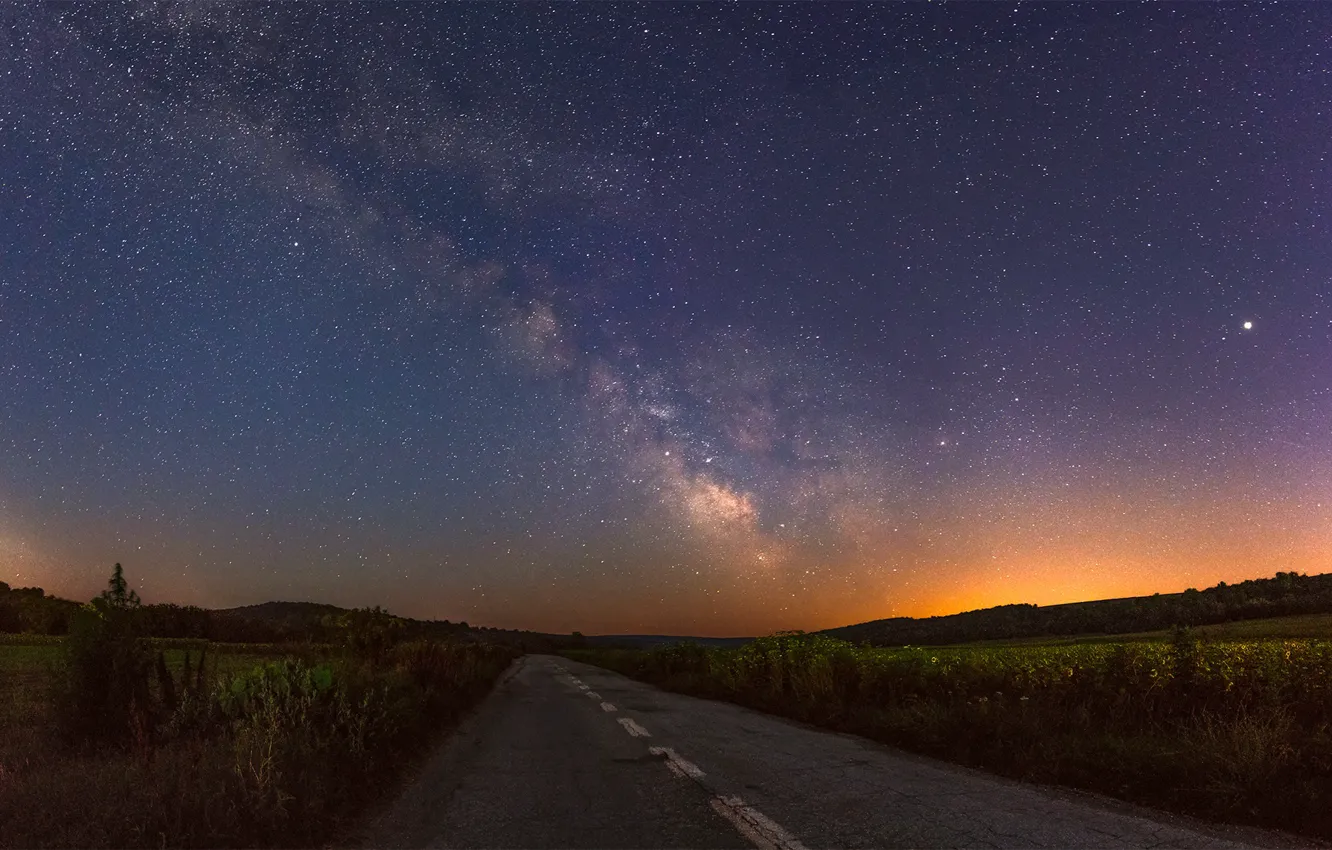 Photo wallpaper road, night, the milky way, road, night, Milky Way, Ganev Tsvetan