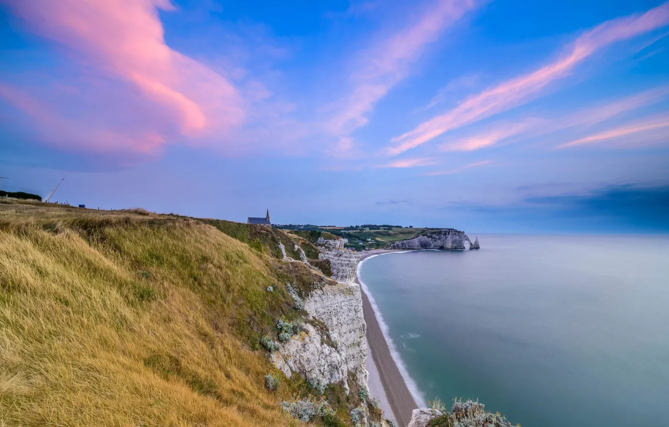 Photo wallpaper sea, clouds, rocks, shore, France, Normandy