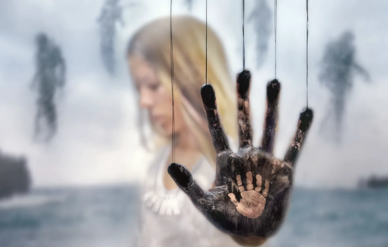 Photo wallpaper glass, background, hand, palm, death stranding