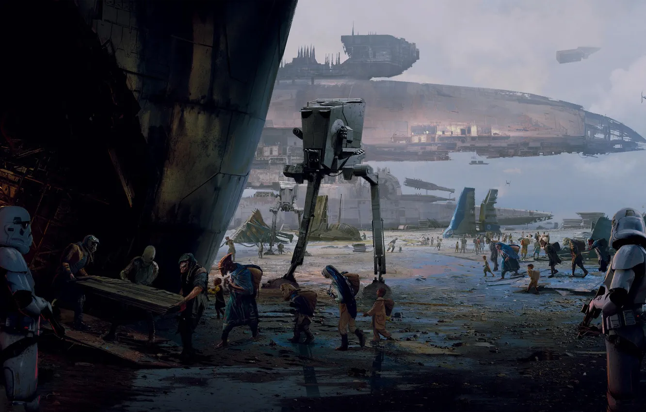 Photo wallpaper Star Wars, star wars, clone, Robots, digital art, AT-ST, Airships