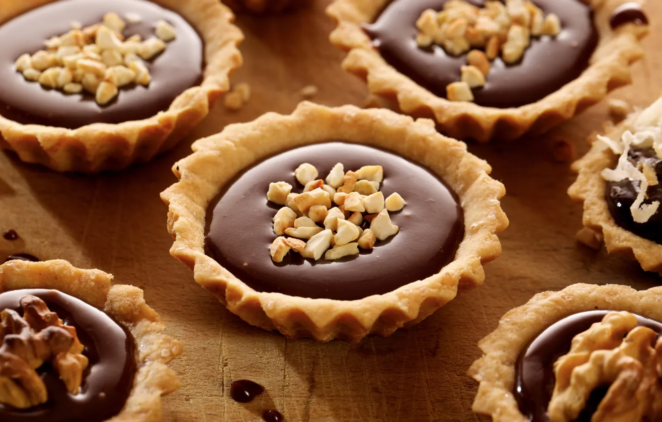 Photo wallpaper chocolate, nuts, cakes, tartlets