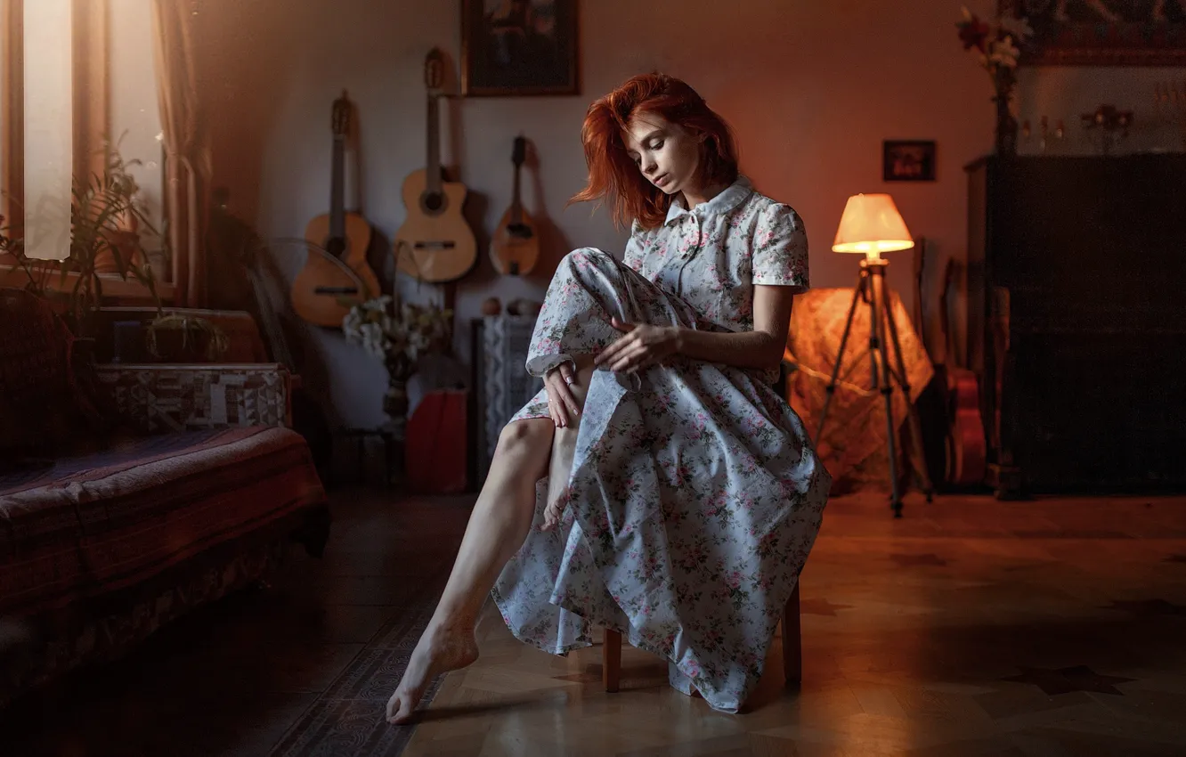 Photo wallpaper girl, pose, room, dress, Marta Gromova, Vladimir Osaulenko