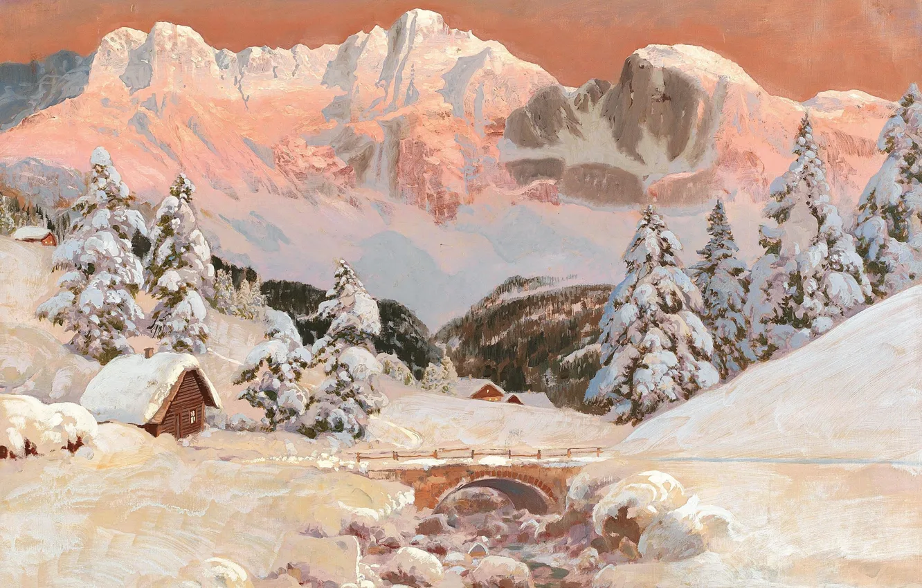 Photo wallpaper Alois Arnegger, Kaiser Mountains, Austrian painter, Austrian painter, oil on canvas, Alois Arnegger, The Kaiser …