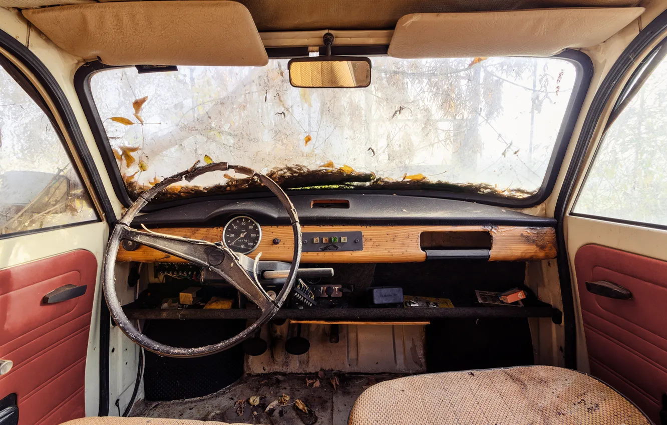 Photo wallpaper window, the wheel, seat, car, rear view, windshield