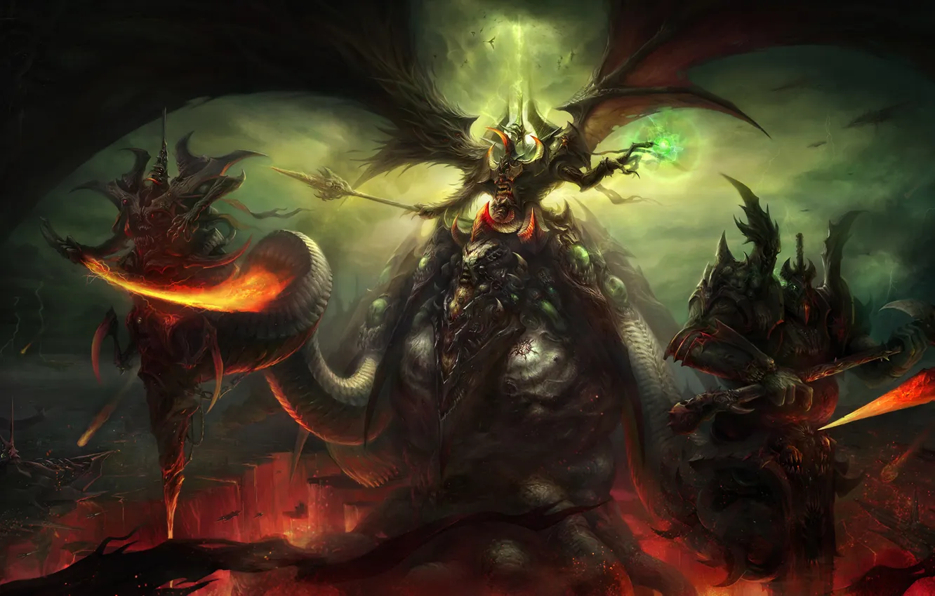 Photo wallpaper lights, weapons, magic, lightning, wings, the demon, art, the rift