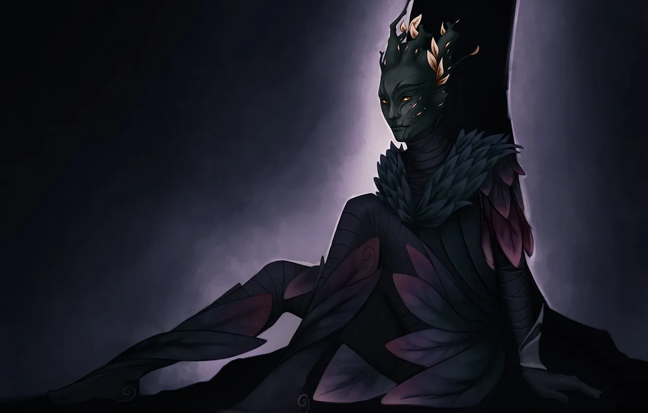 Photo wallpaper leaves, girl, trees, branch, dark, art, Dryad