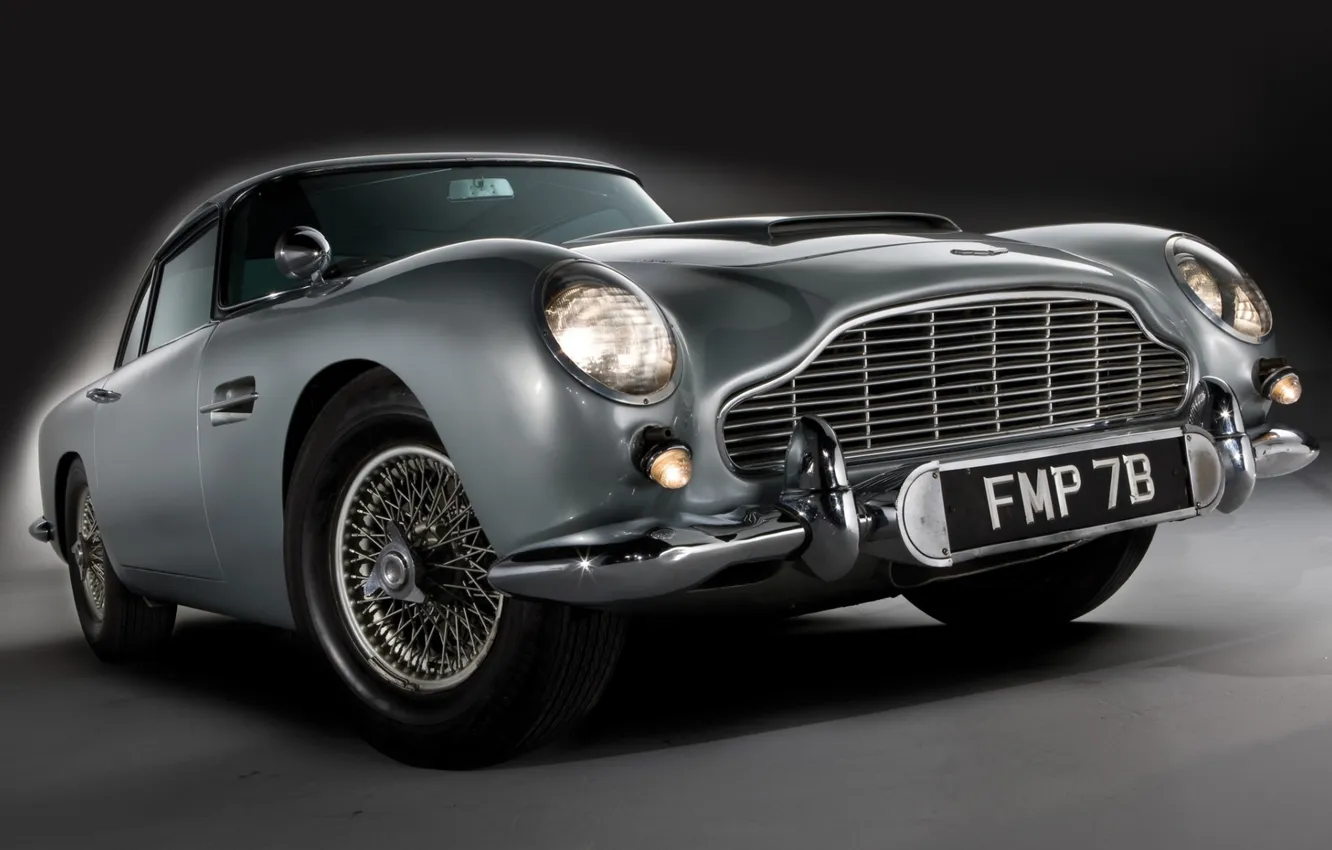 Photo wallpaper Aston Martin, coupe, Aston Martin, twilight, classic, James Bond, the front, 1964