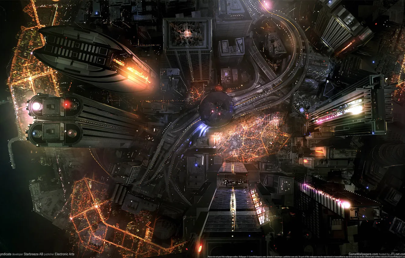 Photo wallpaper night, the city, lights, skyscrapers, the view from the top, Syndicate