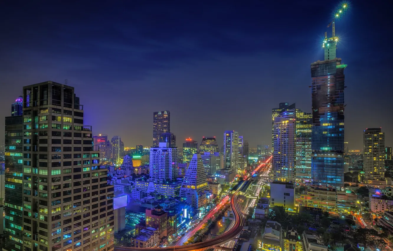 Photo wallpaper landscape, night, the city, lights, building, beauty, Thailand, Bangkok