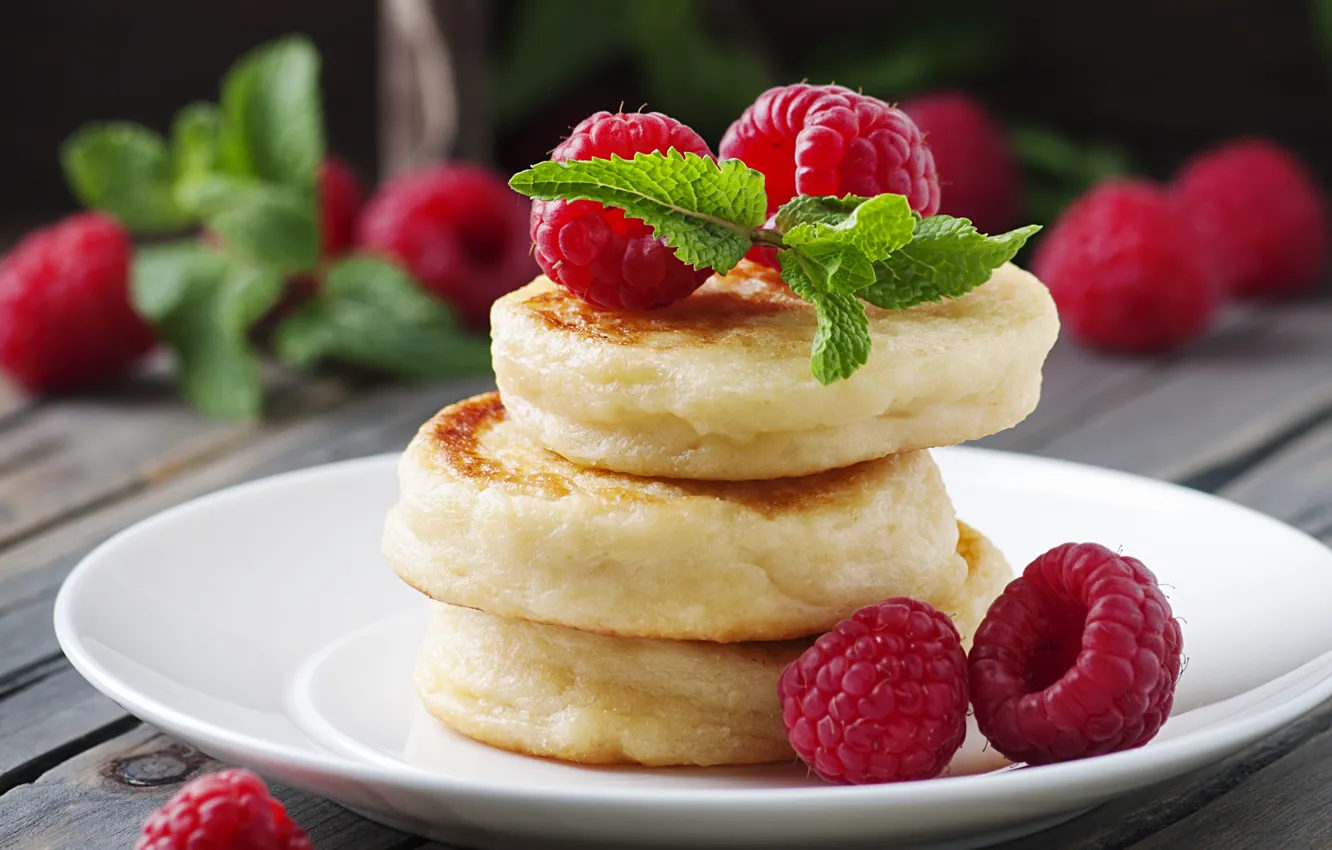 Photo wallpaper raspberry, food, Breakfast, raspberry, pancakes