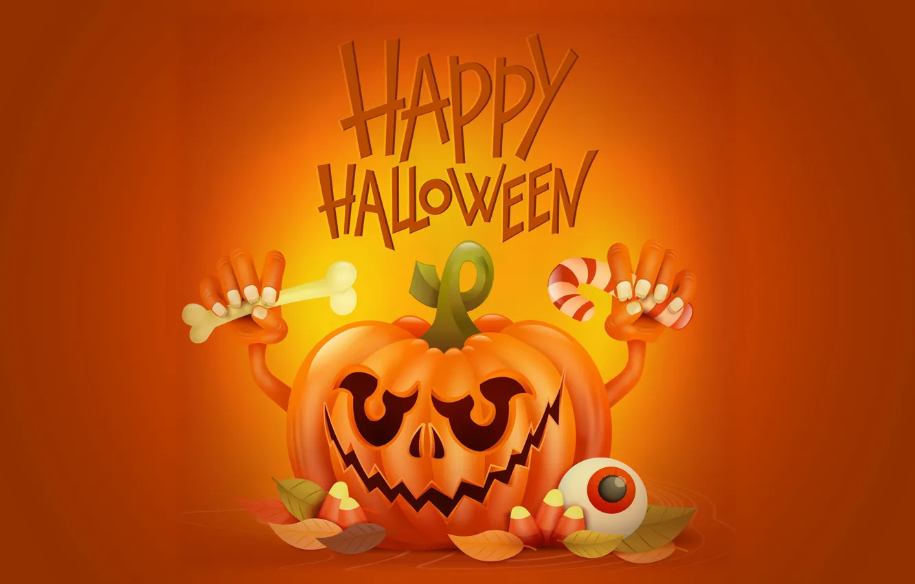 Photo wallpaper smile, holiday, hands, pumpkin, Halloween
