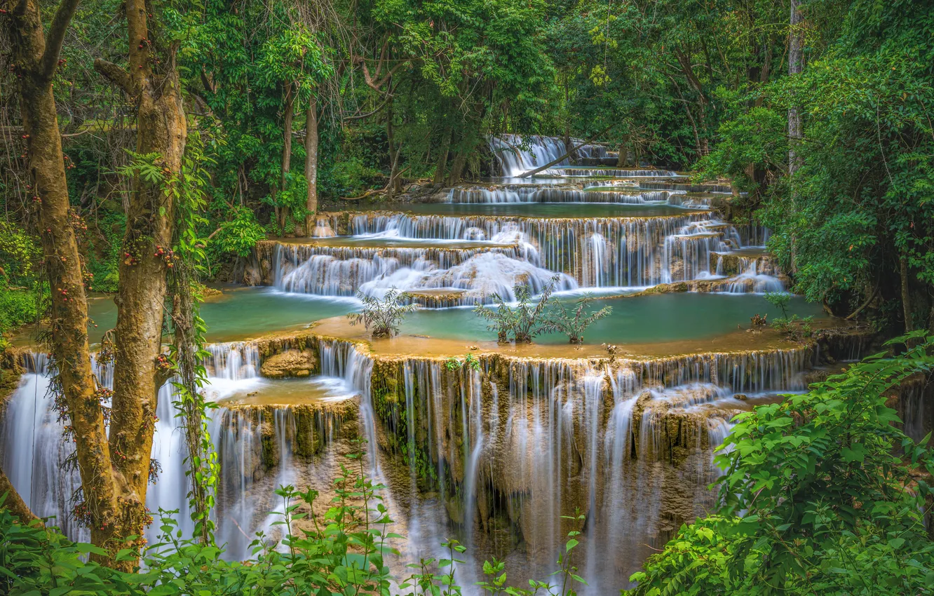 Photo wallpaper forest, nature, river, waterfall, Thailand