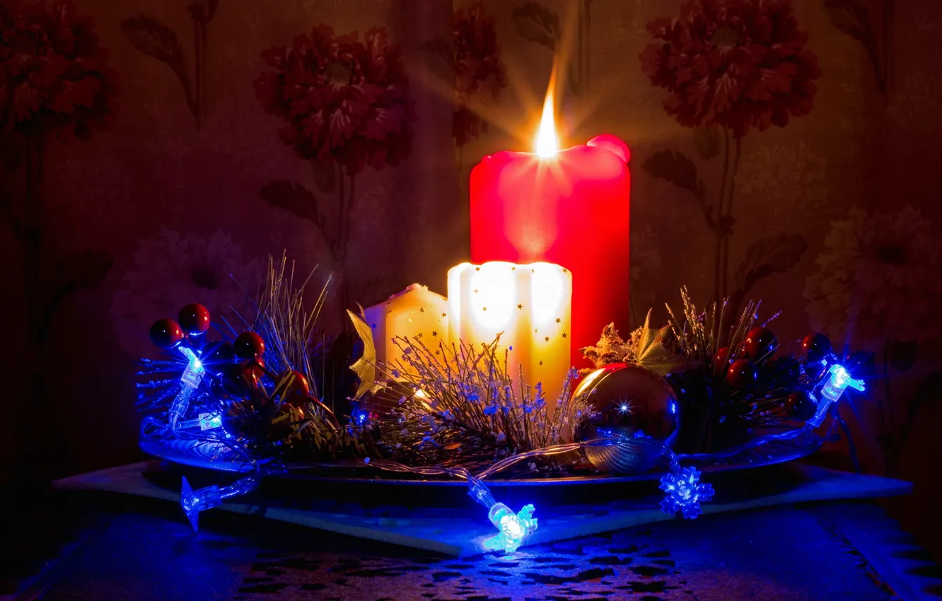 Photo wallpaper candles, decorations, long exposure, advent