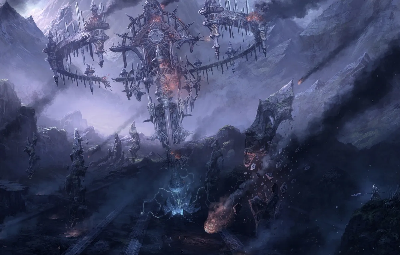 Photo wallpaper mountains, stones, fiction, tower, art, destruction, by chaoyuanxu, the soulstone quarry