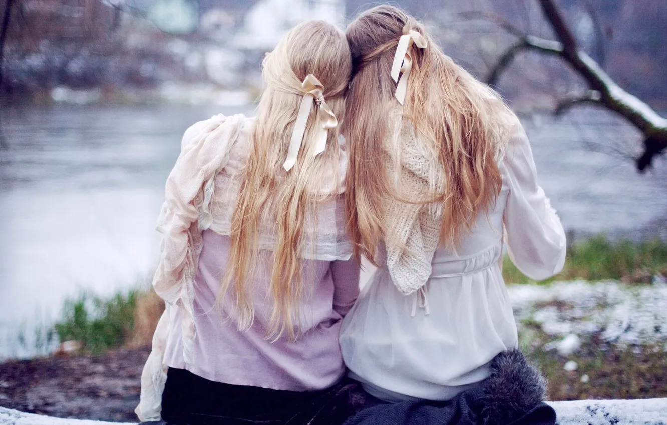 Photo wallpaper greens, nature, mood, hair, spring, blonde, pair, tape