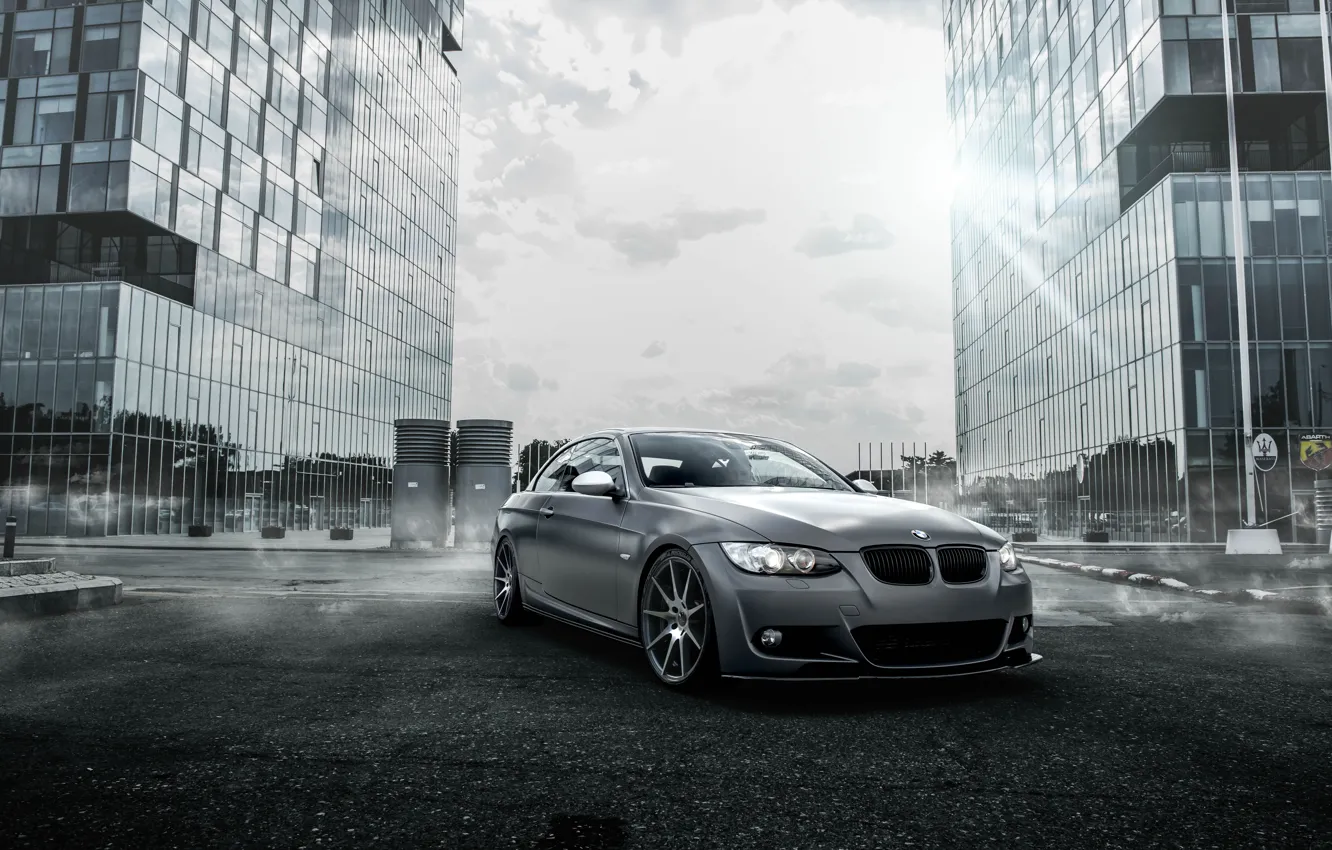 Photo wallpaper The sky, Fog, The city, BMW, Tuning, BMW, Drives, Coupe