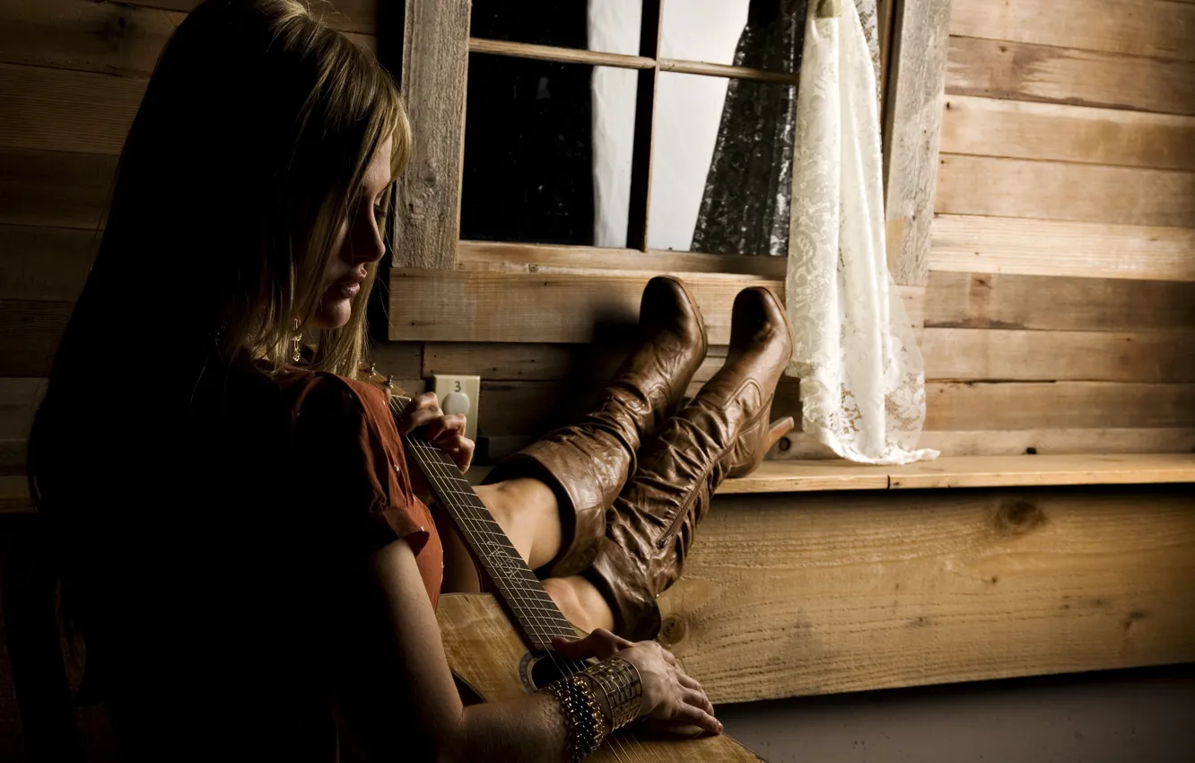 Photo wallpaper girl, guitar, boots, Country Girl