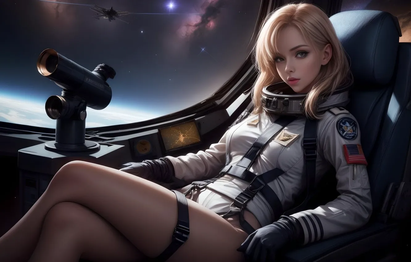 Photo wallpaper look, flight, pose, costume, the window, legs, display, beautiful girl