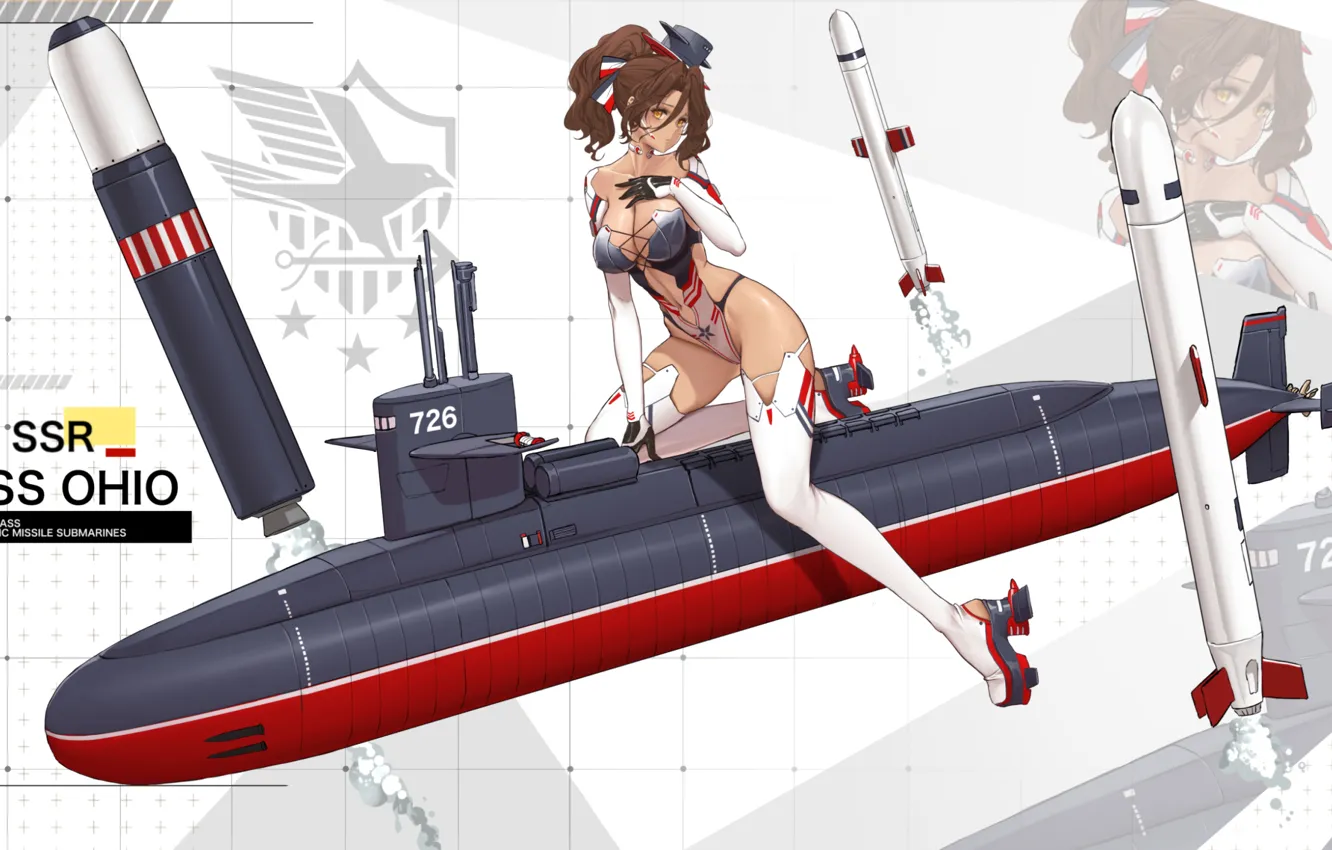 Photo wallpaper girl, sexy, cleavage, thighhighs, long hair, brown hair, boobs, anime