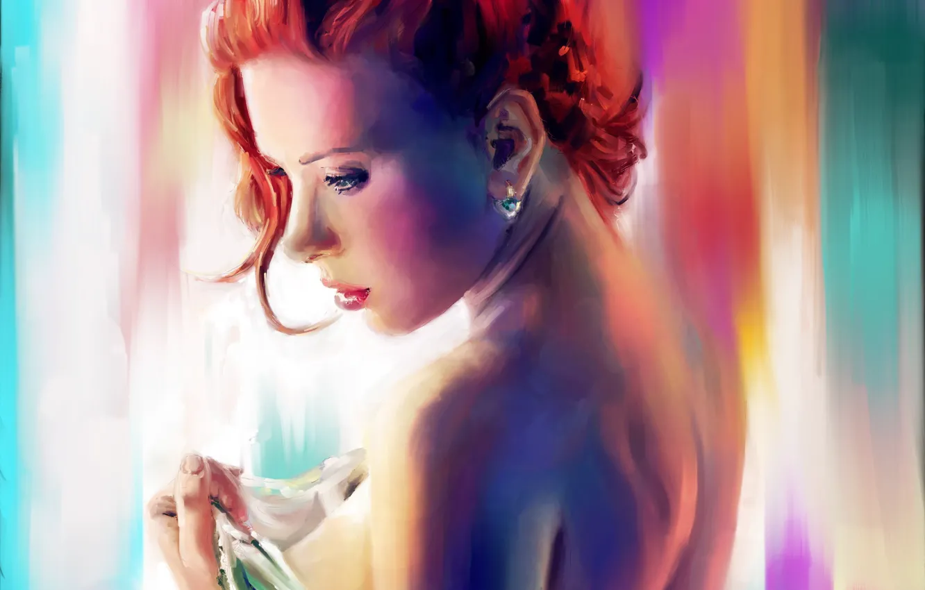 Photo wallpaper girl, color, Scarlett Johansson, art