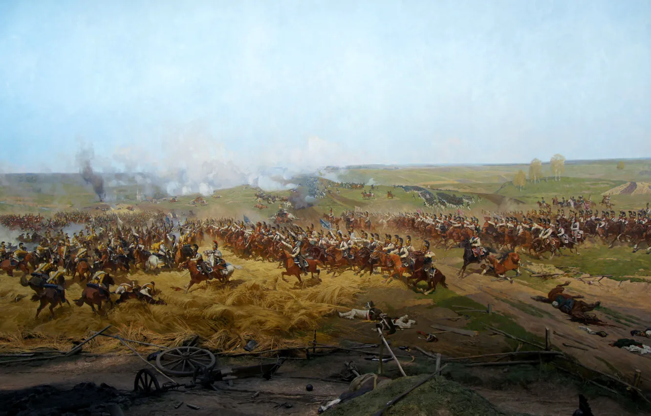 Photo wallpaper art, artist, painting, Battle Of Borodino, The battle of Borodino, canvas oil, the battle scenes, …