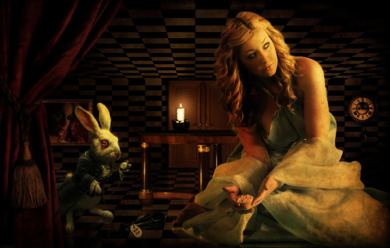 Photo wallpaper watch, rabbit, Alice in Wonderland