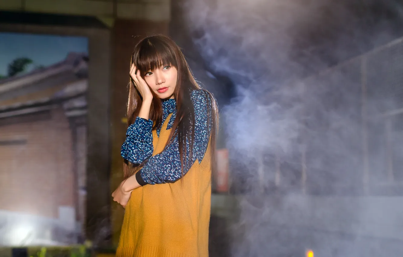 Photo wallpaper girl, face, hair, smoke