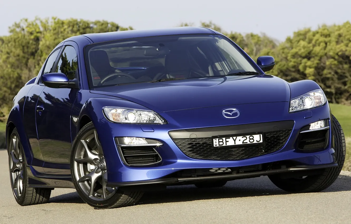 Photo wallpaper blue, background, Mazda, the front, Mazda, RX-8