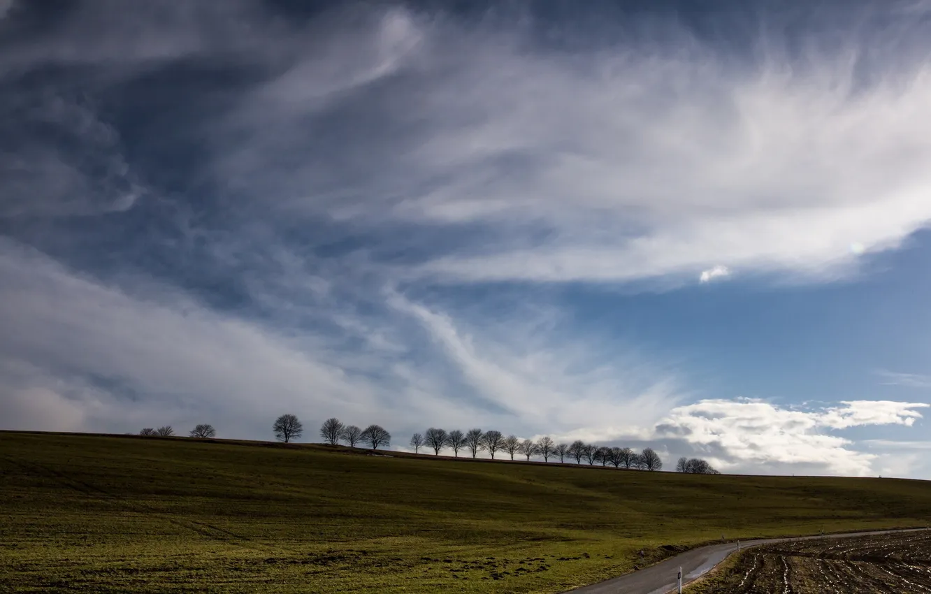 Photo wallpaper road, field, the sky, landscape