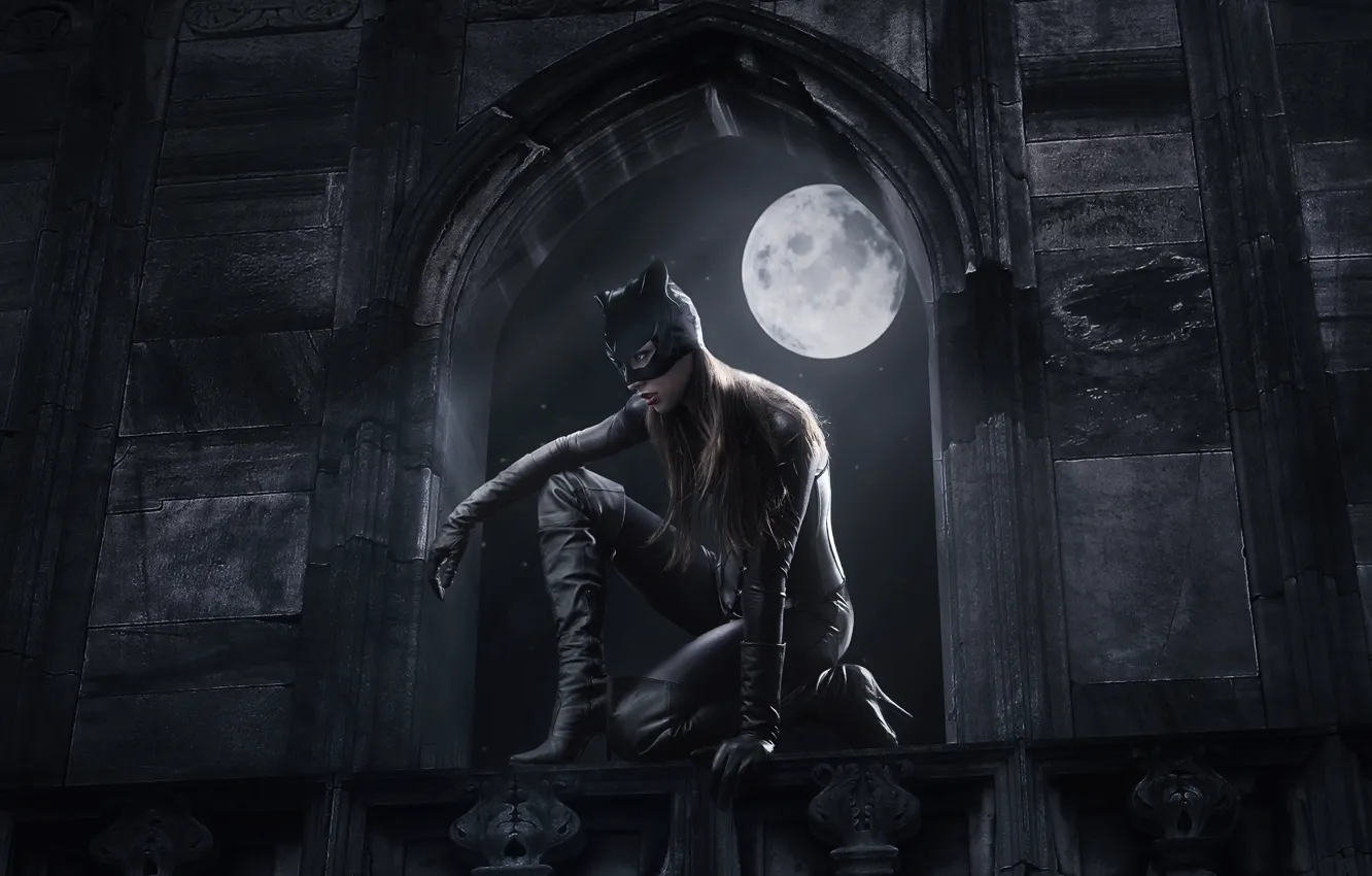 Photo wallpaper night, the moon, boots, mask, costume, Catwoman, Catwoman