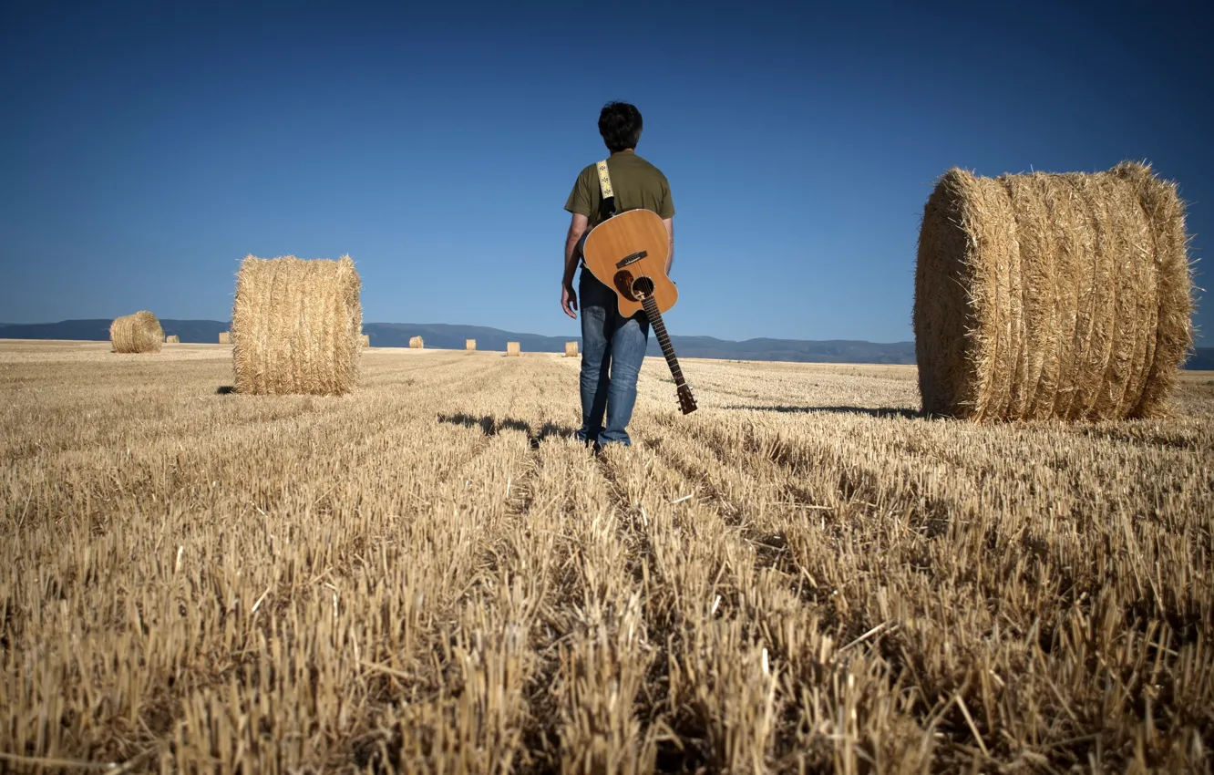 Photo wallpaper field, music, people, guitar