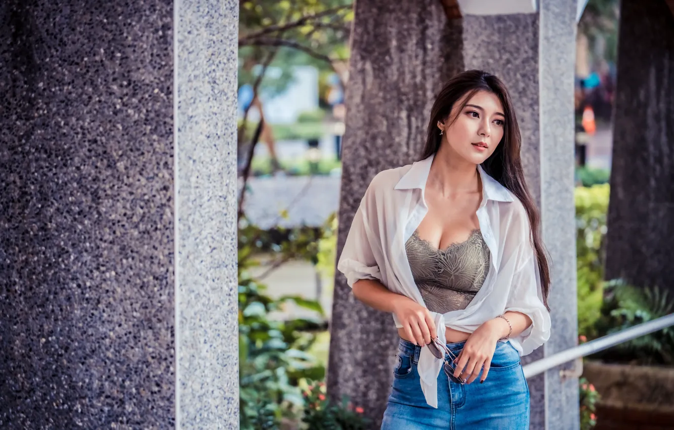 Photo wallpaper girl, Asian, bokeh