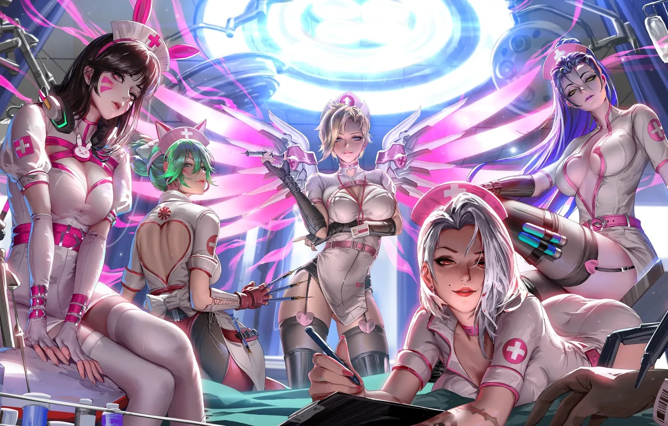 Photo wallpaper Blizzard, Ashe, Widowmaker, Mercy, Game Art, D.Va, Overwatch 2, Kiriko