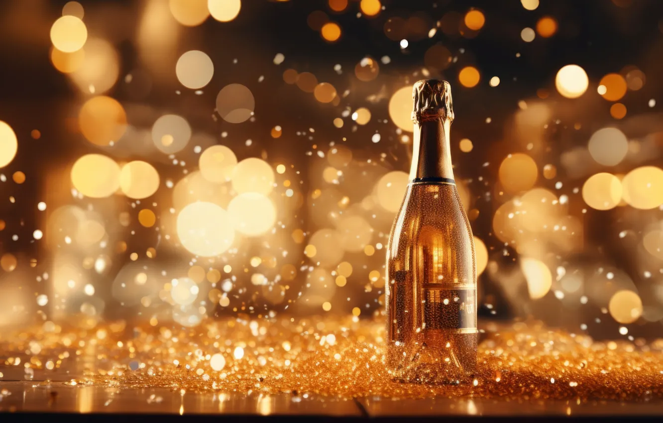 Photo wallpaper lights, holiday, wine, Shine, glass, bottle, new year, Christmas