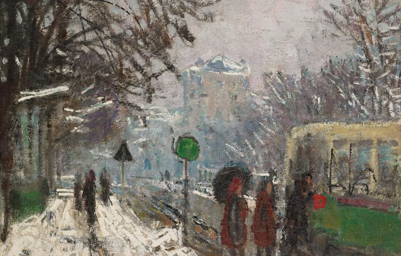 Photo wallpaper picture, the urban landscape, Pierre Eugène Montesin, Pierre-Eugene Montezin, Bino Boulevard under the Snow