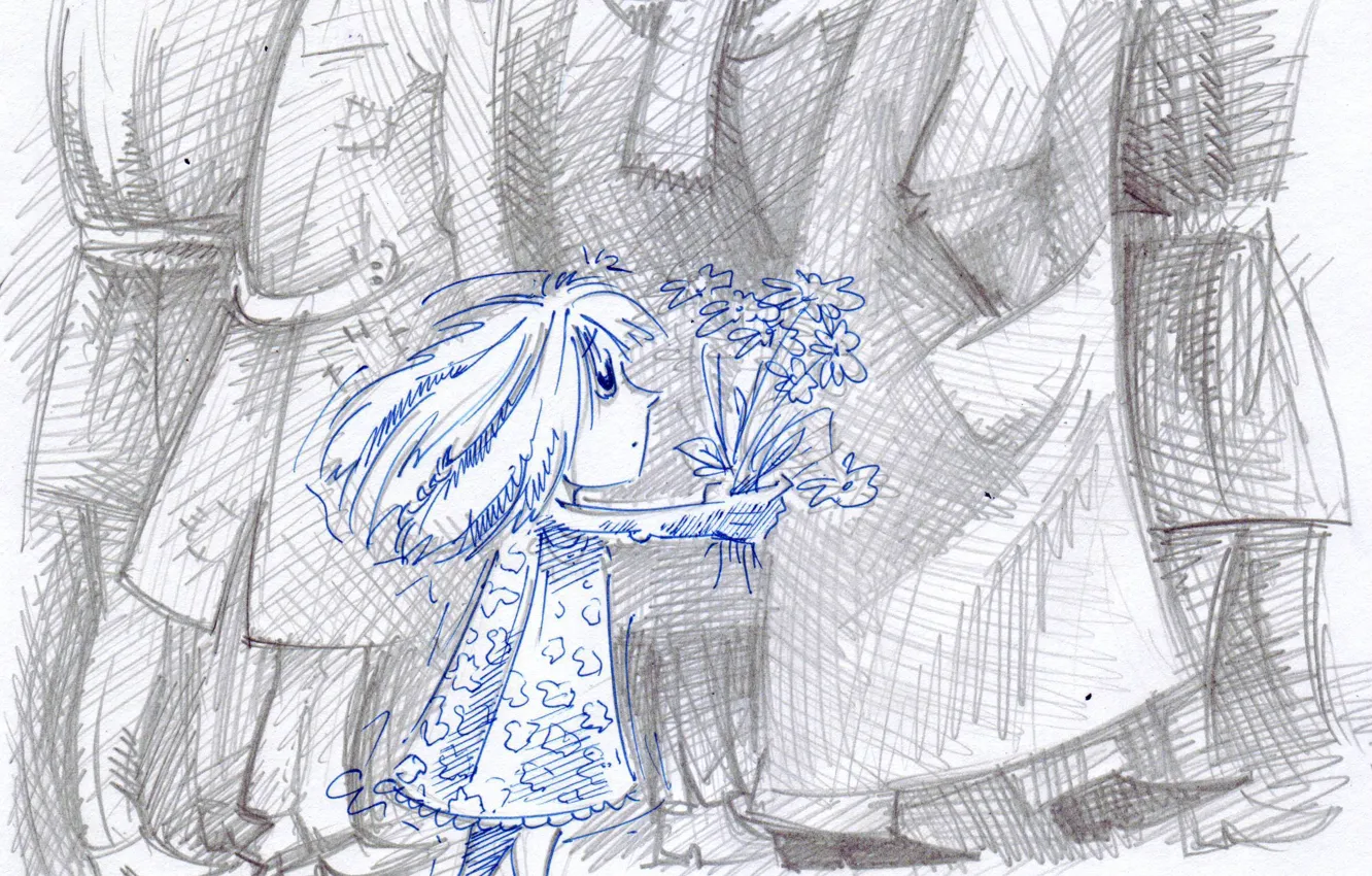 Photo wallpaper figure, child, bouquet, girl, adults