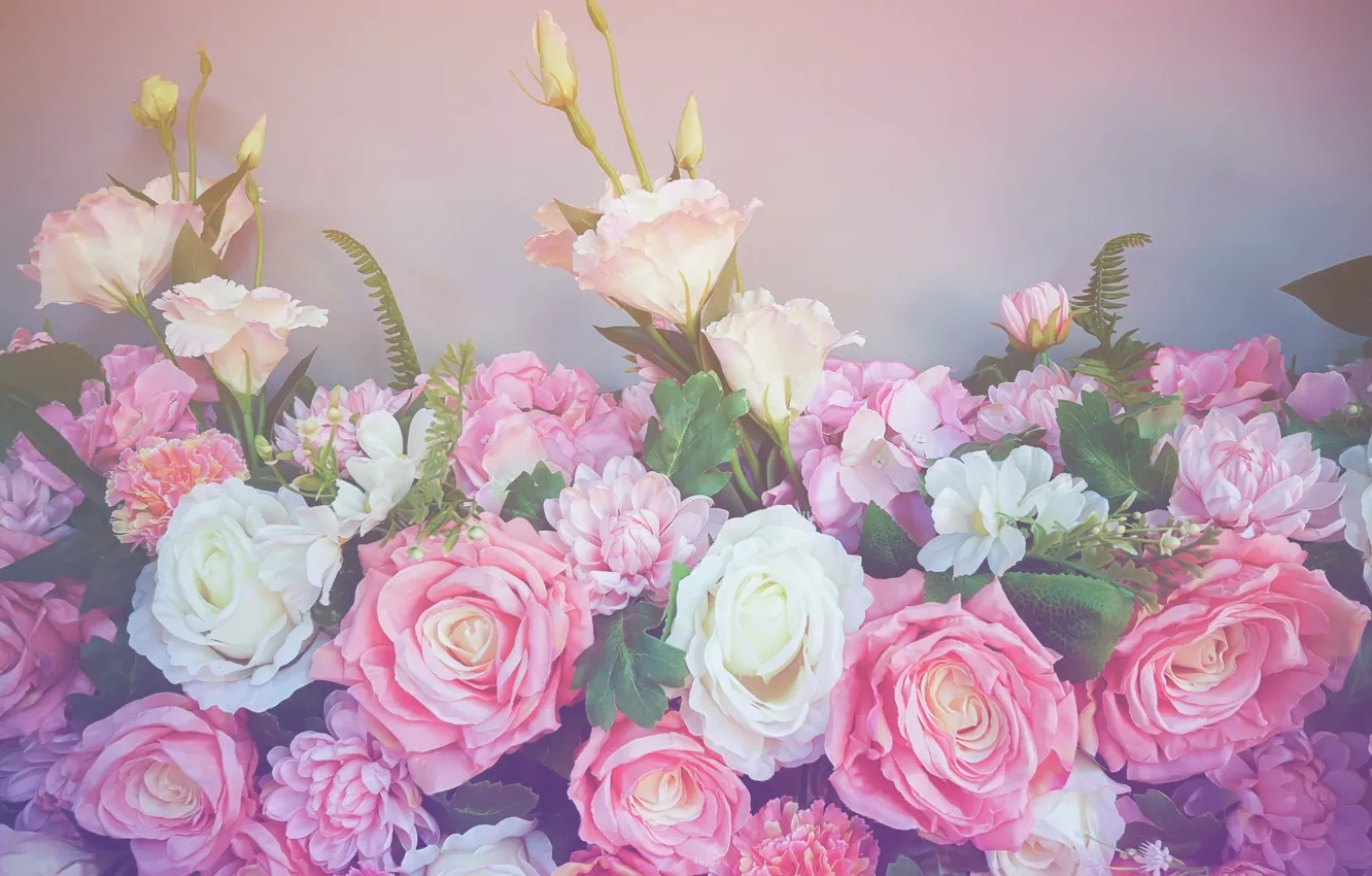 Photo wallpaper flowers, background, roses, bouquet, eustoma