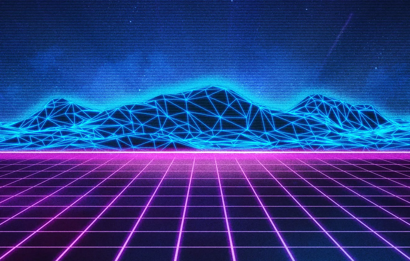 Photo wallpaper Mountains, Music, Neon, Hills, Electronic, Synthpop, VHS, Darkwave